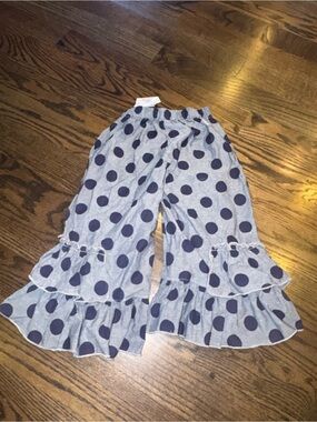 Girls Polka Dot Ruffle Hem Pants - Navy/Gray